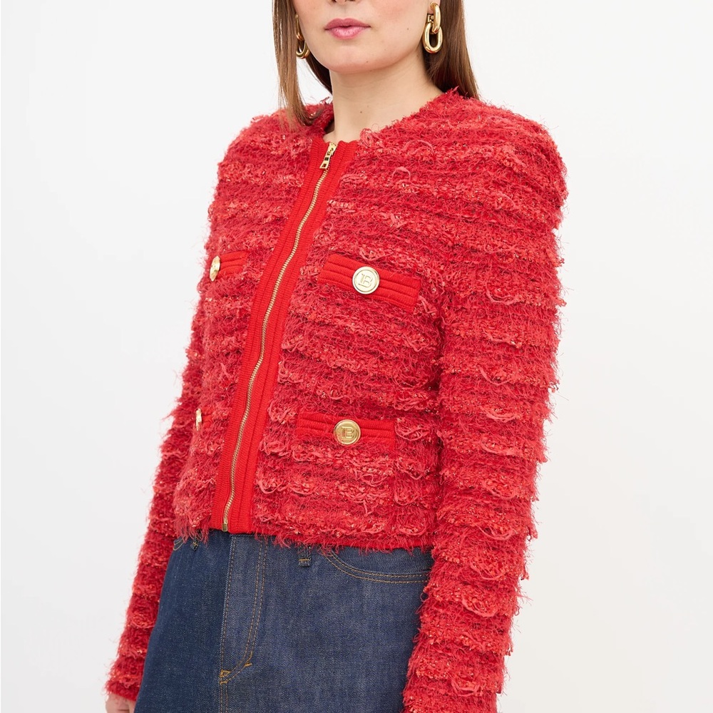 Balmain Paris Fringed Tweed Jacket—Size 36